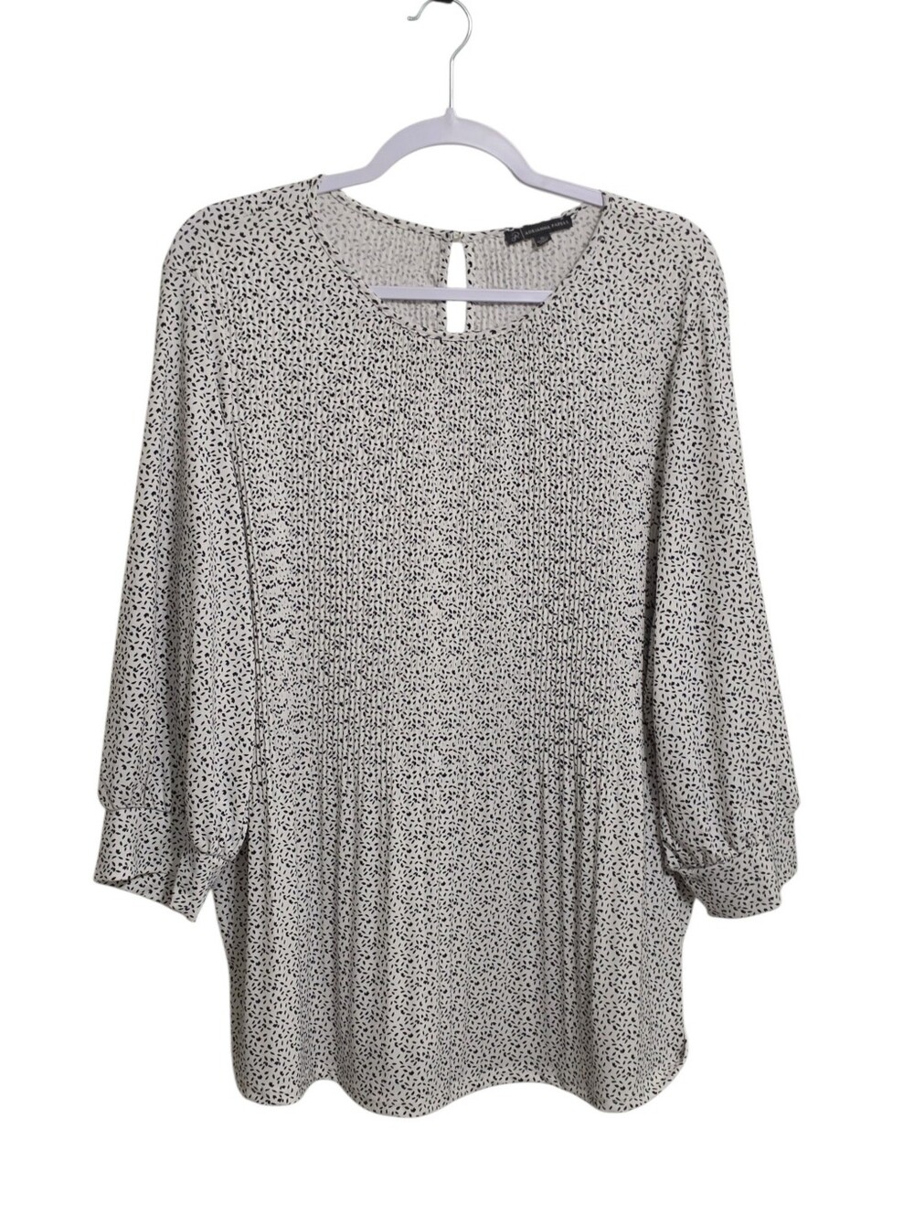 Adrianna Papell White Black 3/4 Sleeve Top 1X Crinkle Fabric Flowy Office